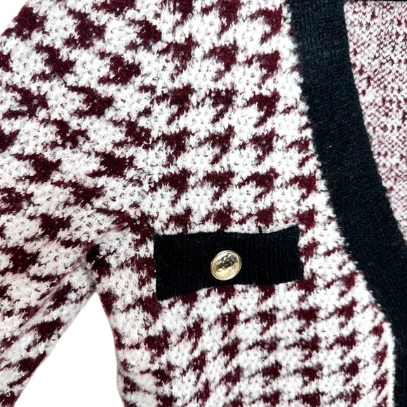 NEW Anthropologie Maeve Fuzzy Houndstooth Cardigan Sweater Small Black White - Picture 8 of 16